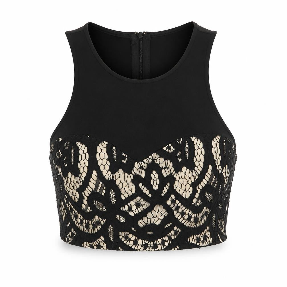 Front view of Missguided women’s black cropped blouse, size UK 12
