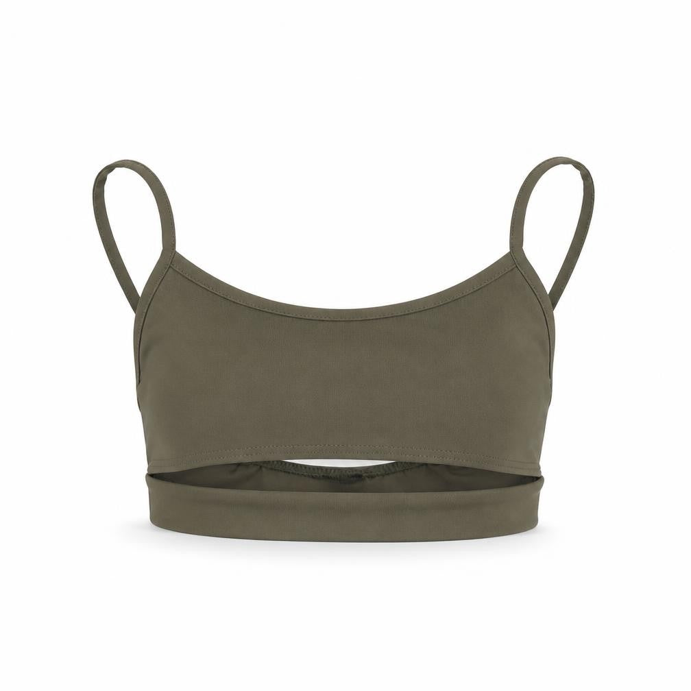Front view of PRETTYLITTLETHING women’s green cropped t-shirt, size UK 8