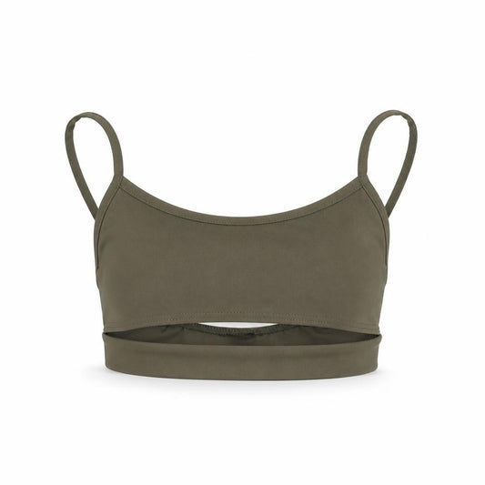 Front view of PRETTYLITTLETHING women’s green cropped t-shirt, size UK 8