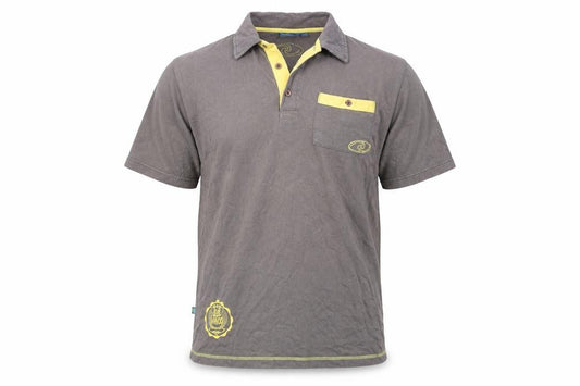 Front view of Blue Wahoo men’s brown polo, size M