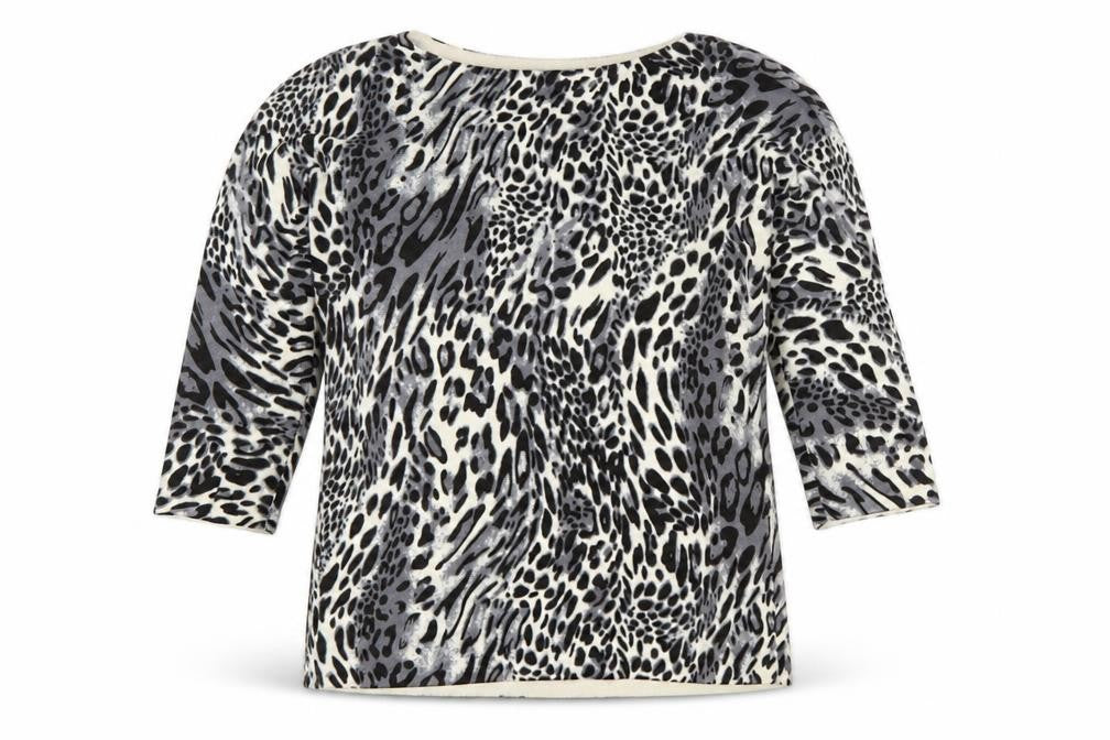 Front view of BHS women’s grey animal print jumper, size UK 8