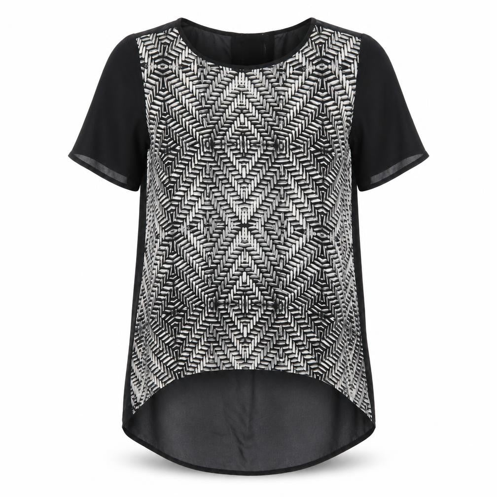 Front view of George women’s black geometric basic t-shirt, size UK 8
