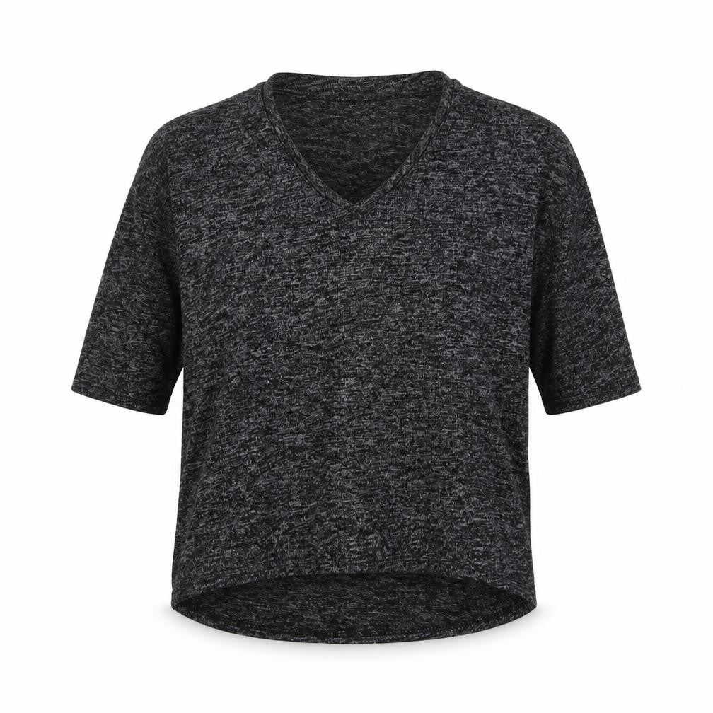 Front view of New Look women’s black basic t-shirt, size XS, - cut out neckline