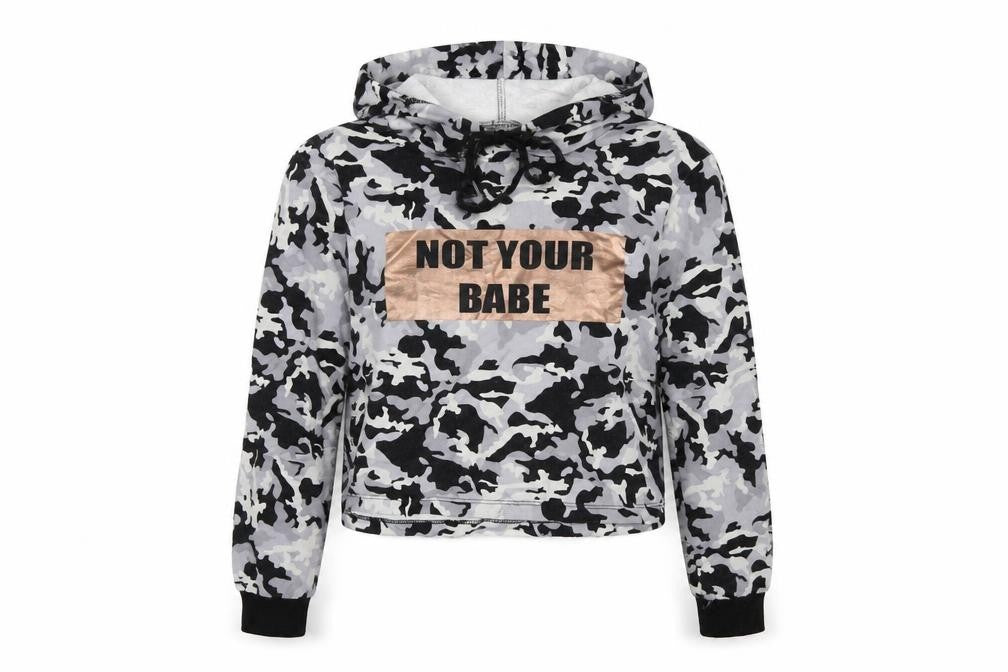 Select Womens Grey Animal Print  Pullover Hoodie Size 12  - cropped hoodie