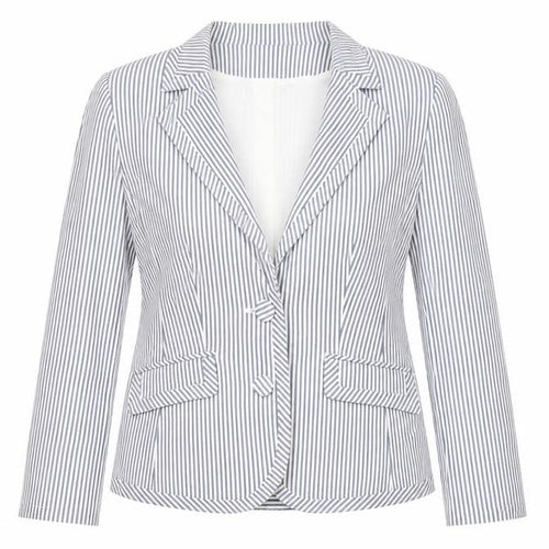 KappAhI Womens White Striped  Jacket Blazer Size 12