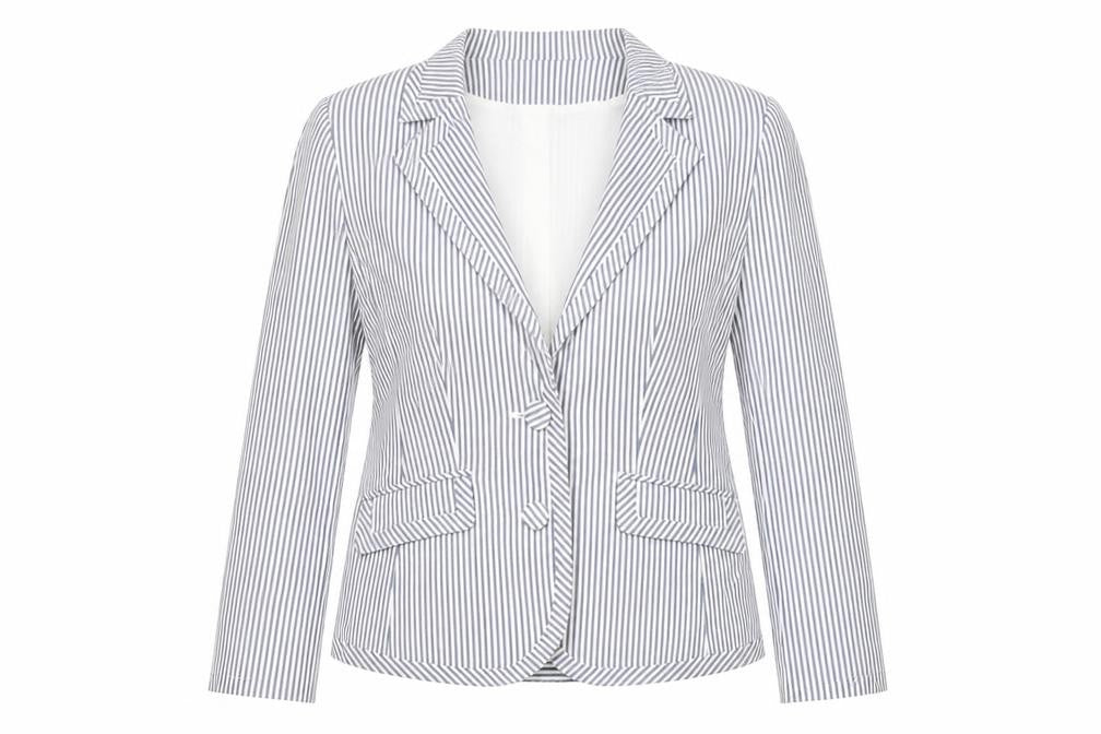 KappAhI Womens White Striped  Jacket Blazer Size 12