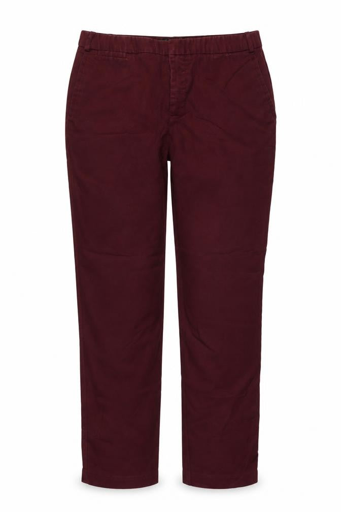 Front view of Zara women’s red denim capri jeans, size UK 8, 24-inch leg