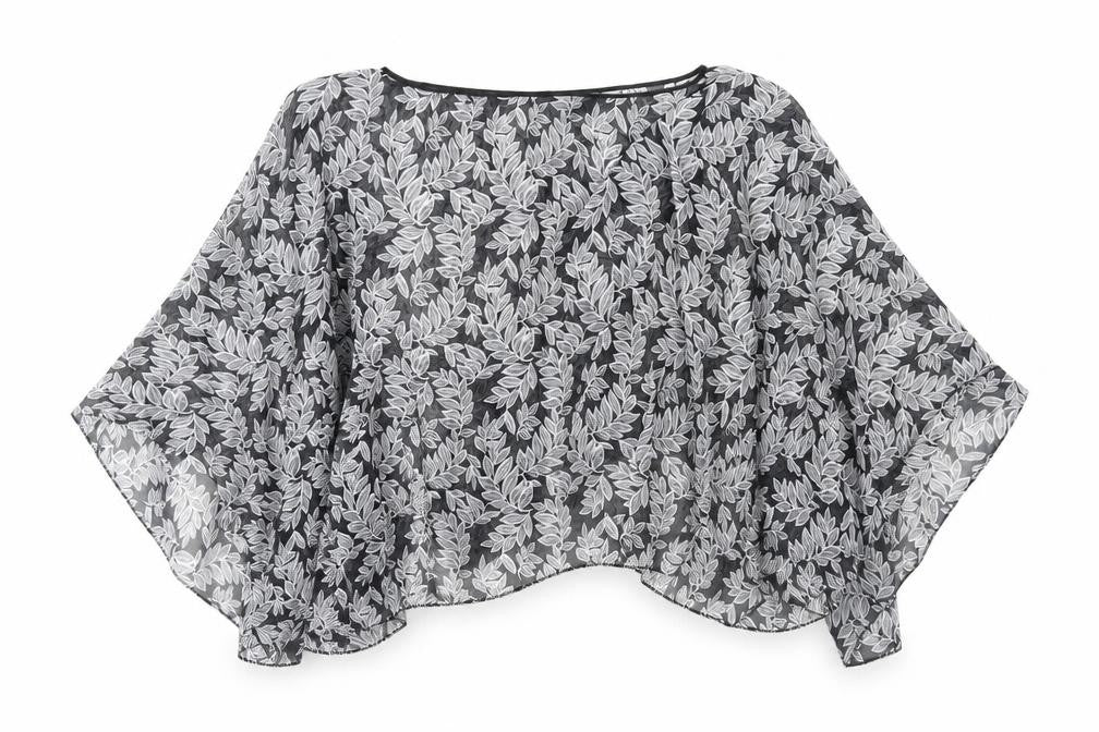 Front view of Preworn women’s black floral chiffon basic blouse one size - cape