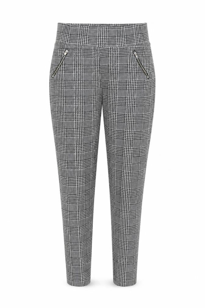 Front view of New Look women’s black herringbone trousers, size UK 10, 28-inch leg