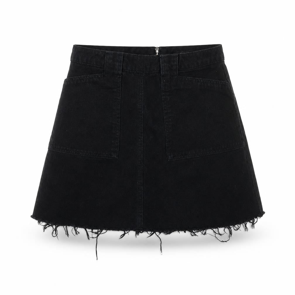 BDG Womens Black  Denim A-Line Skirt Size M  - distressed hem