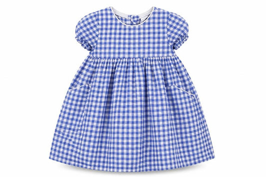 Front view of Next girls’ blue check a-line, size 2, years