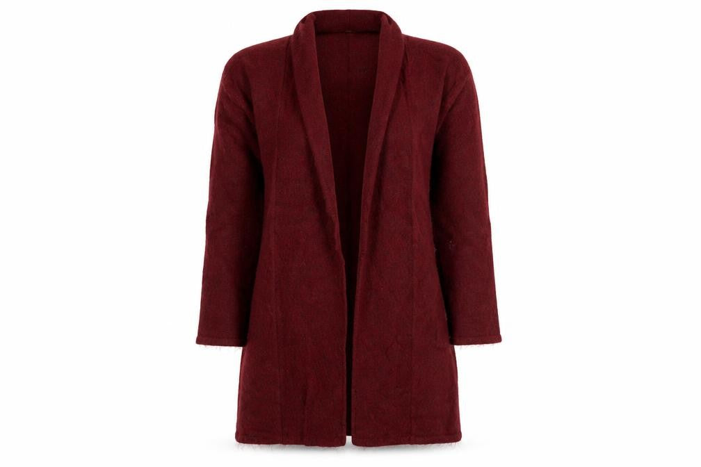 Front view of ashb women’s red cardigan jumper, size M