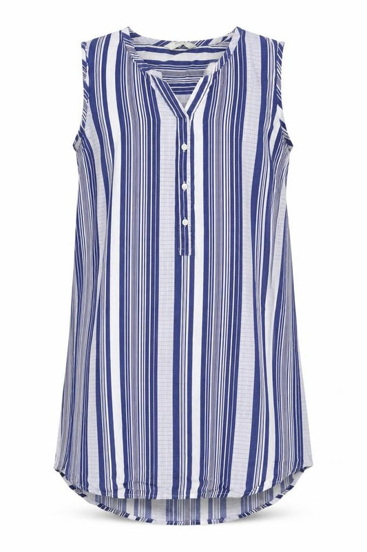 Front view of Papaya women’s blue striped basic blouse, size UK 10