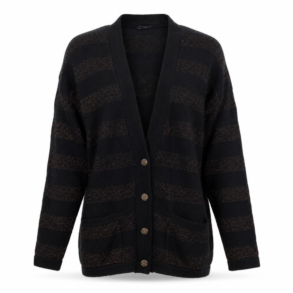 Your Sixth Sense  Womens Black Striped  Cardigan Jumper Size 12