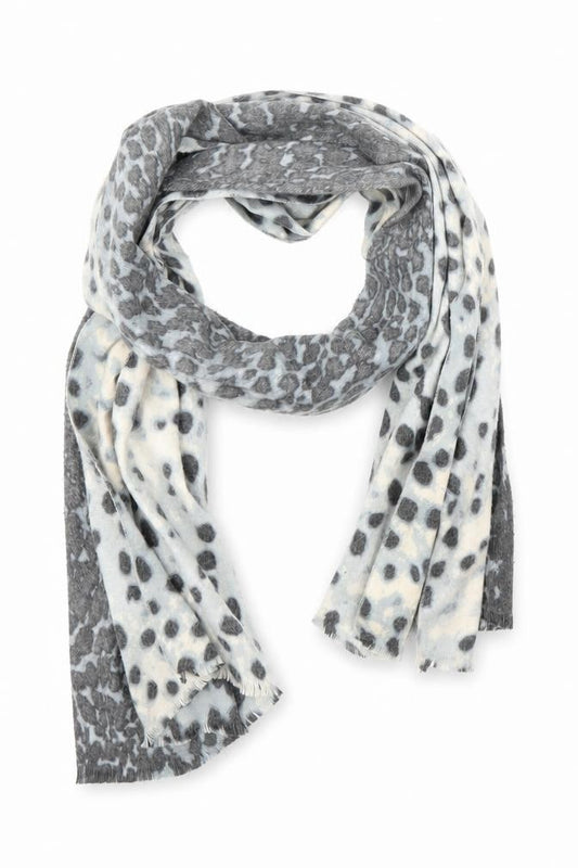 Front view of Preworn unisex grey animal print shawl/wrap