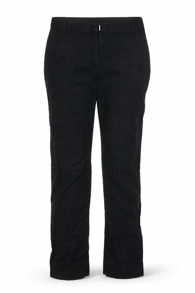 Front view of Warehouse women’s black trousers, size UK 12, 25-inch leg
