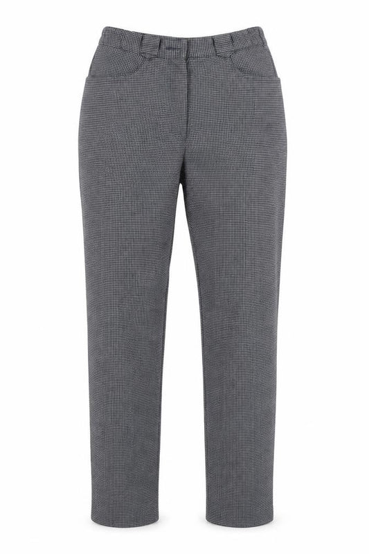 Front view of Green Lamb women’s grey check trousers, size UK 10, 27-inch leg