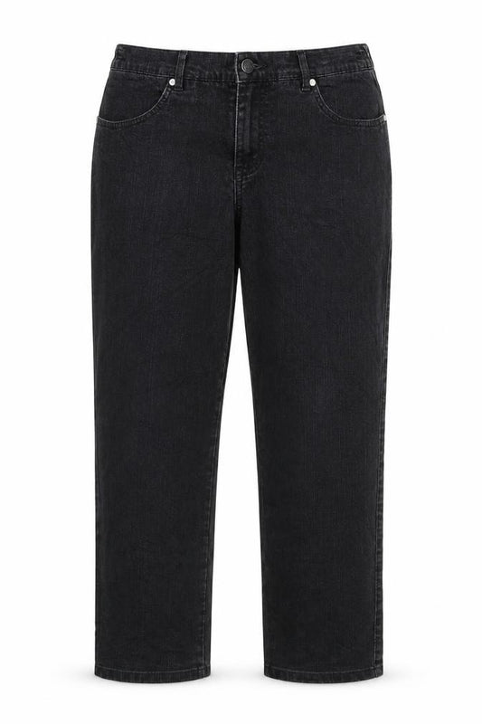 Front view of Bexley women’s black denim capri jeans, size UK 34, in, 23-inch leg