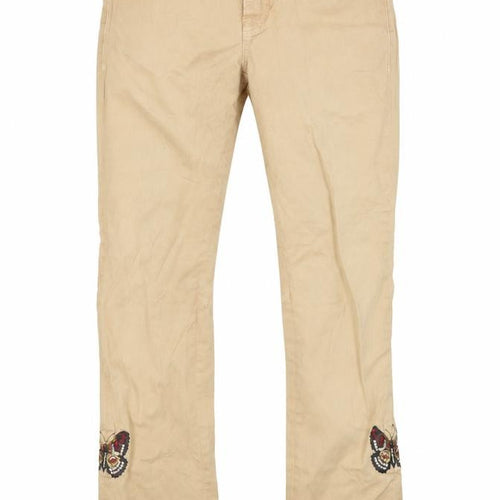 Cambio Womens Beige  Denim Straight Jeans Size 28 in L26 in - Butterfly print on legs