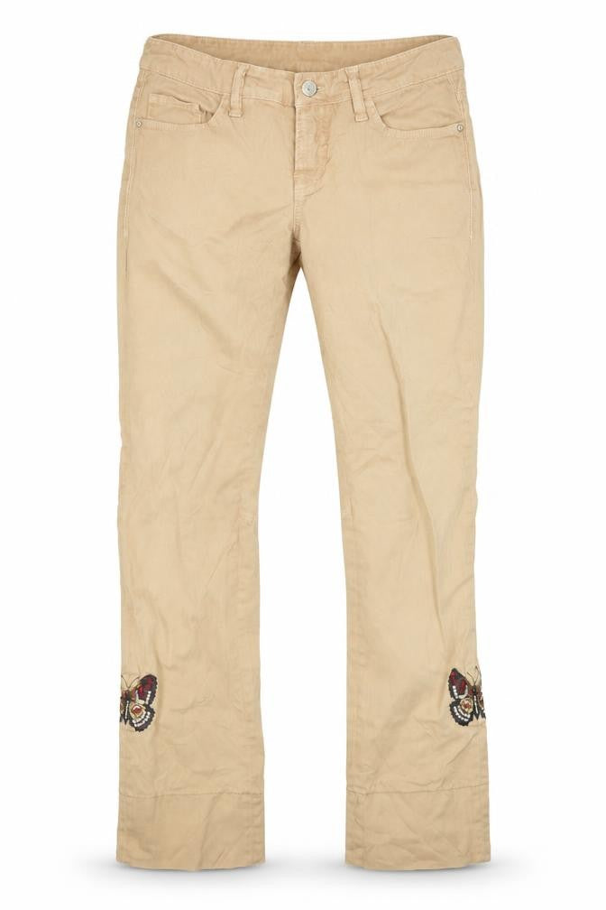 Cambio Womens Beige  Denim Straight Jeans Size 28 in L26 in - Butterfly print on legs