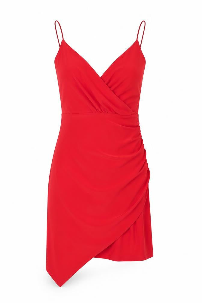 Front view of PRETTYLITTLETHING women’s red a-line, size UK 4