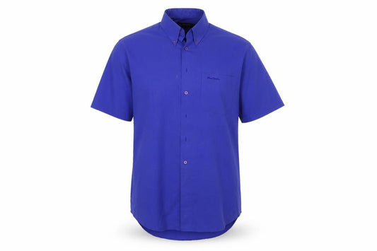 Front view of Pierre Cardin` women’s blue basic button-up, size M