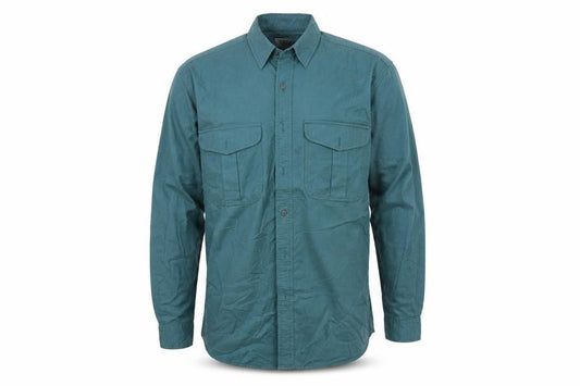 Front view of Preworn men’s green button-up, size S