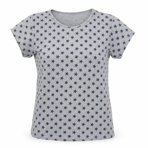 Luna Loves Womens Grey Geometric Jersey Basic T-Shirt Size S  - Stars