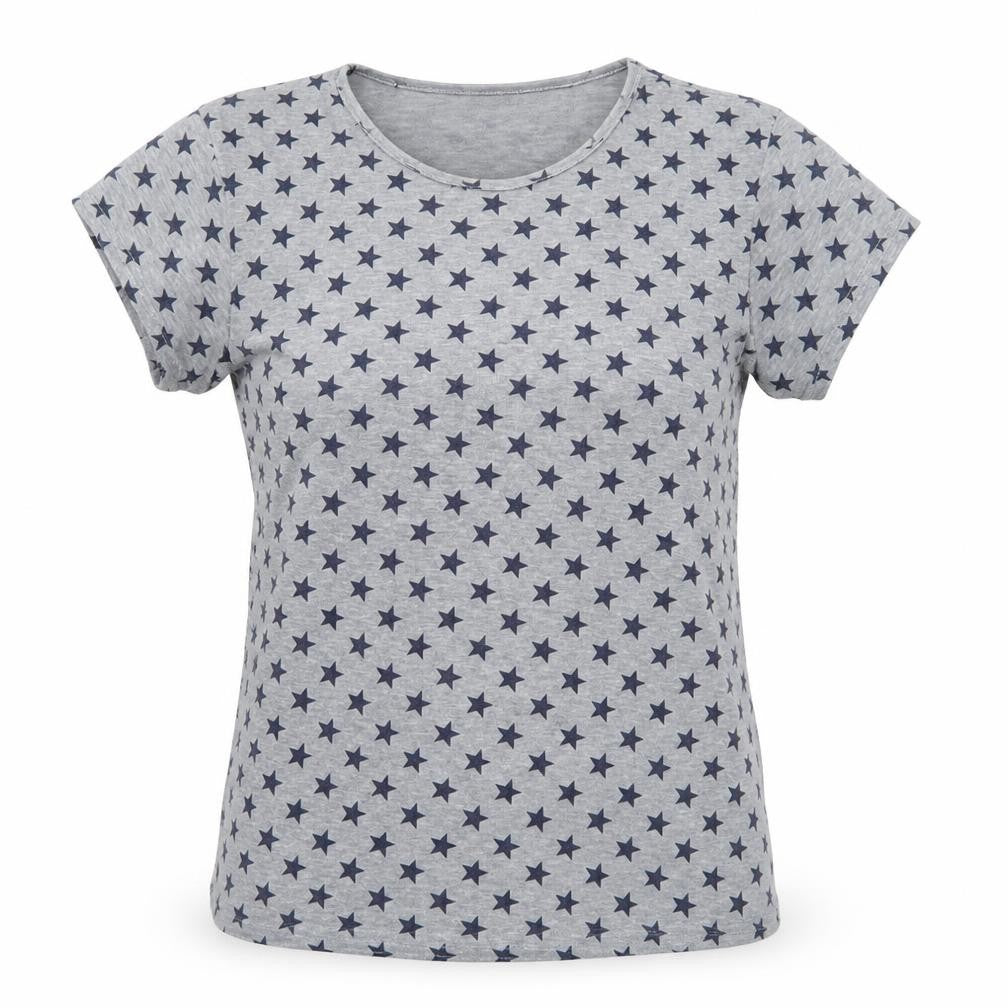 Luna Loves Womens Grey Geometric Jersey Basic T-Shirt Size S  - Stars