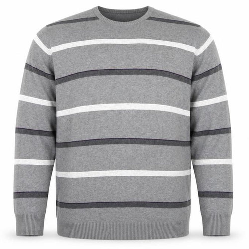 Atlantic Bay Mens Grey Striped Knit Pullover Jumper Size 2XL