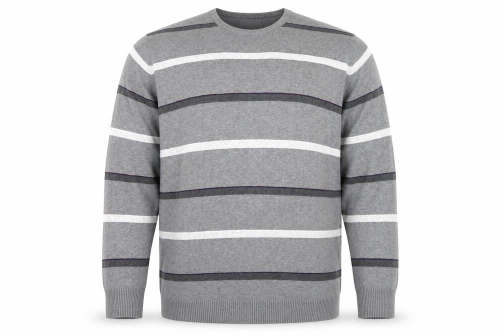 Atlantic Bay Mens Grey Striped Knit Pullover Jumper Size 2XL