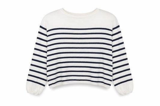 Front view of H&M girls’ white striped jumper, size 11-12, years