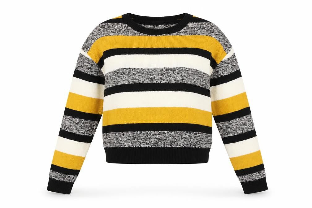 Front view of H&M women’s black striped jumper, size S