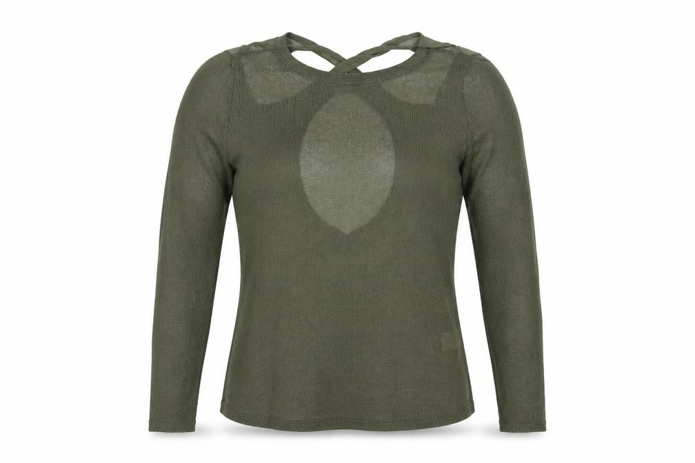 Front view of River Island women’s green jumper, size UK 6