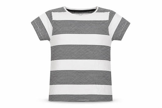 Front view of Primark girls’ multicoloured striped basic polo, size 8-9, years