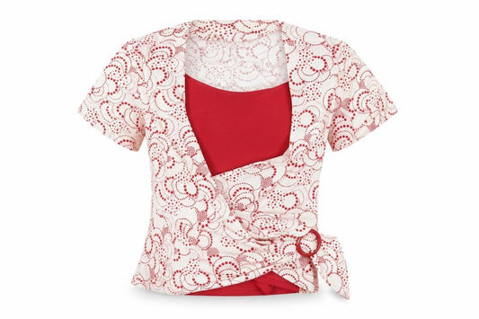 Front view of Riddella women’s multicoloured wrap blouse, size UK 14
