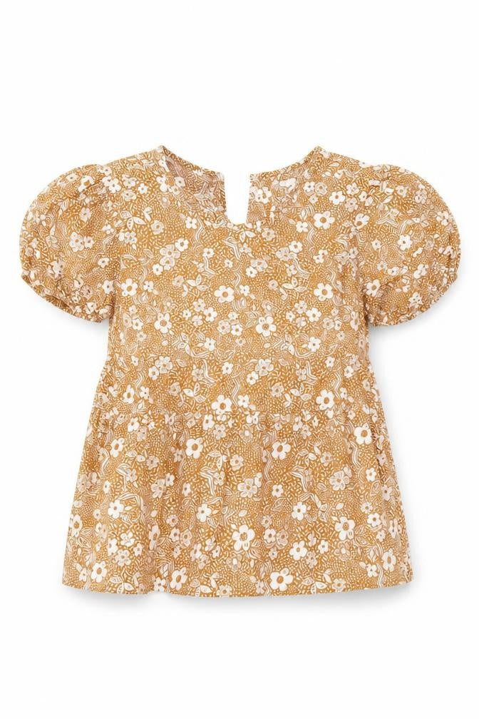 Front view of George girls’ brown floral basic blouse, size 7-8, years