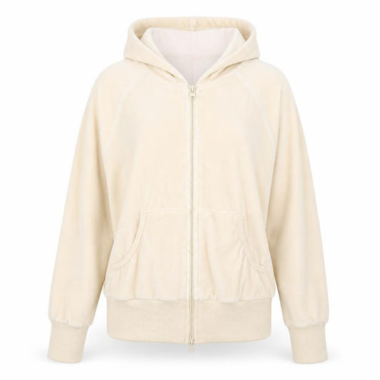 Front view of girls’ story womens beige jacket, size M