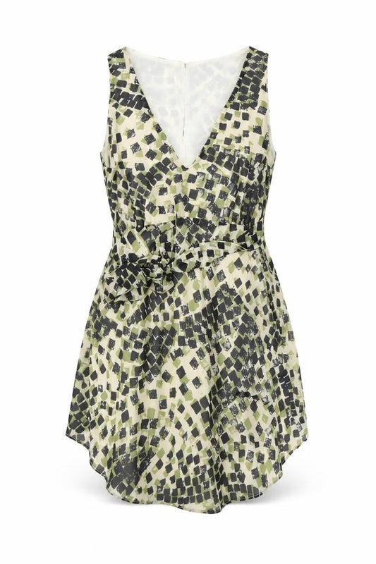 Front view of PLanet women’s green geometric fit & flare, size UK 12