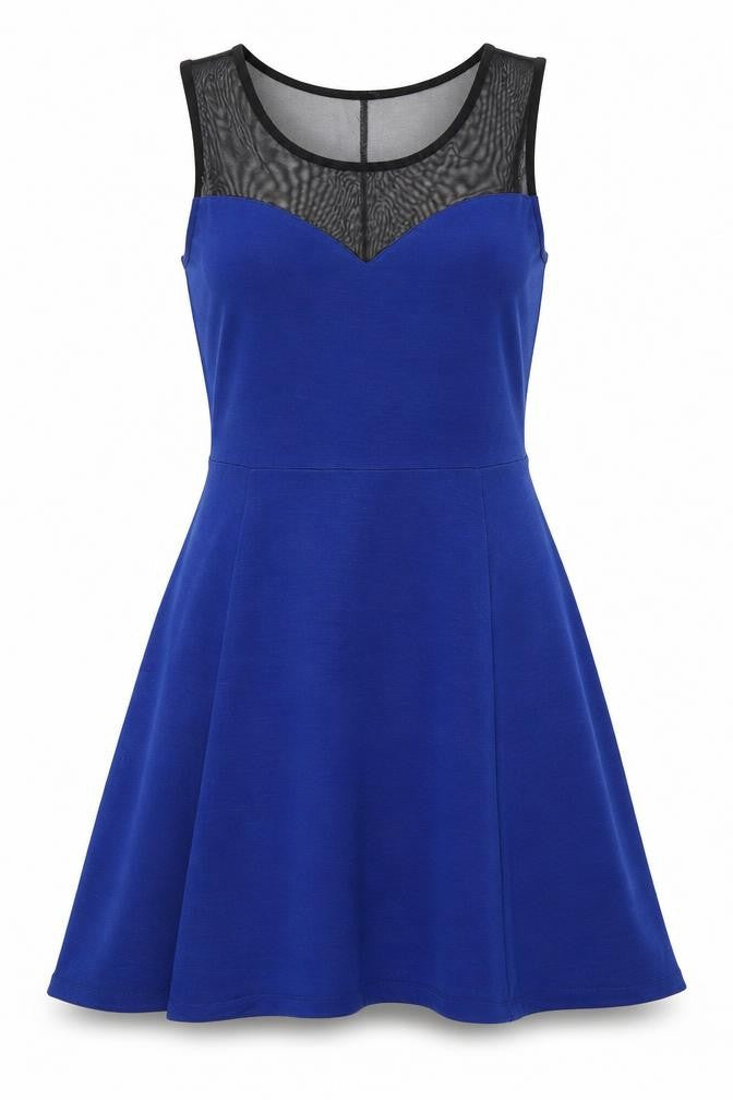 Front view of H&M women’s blue fit & flare, size M