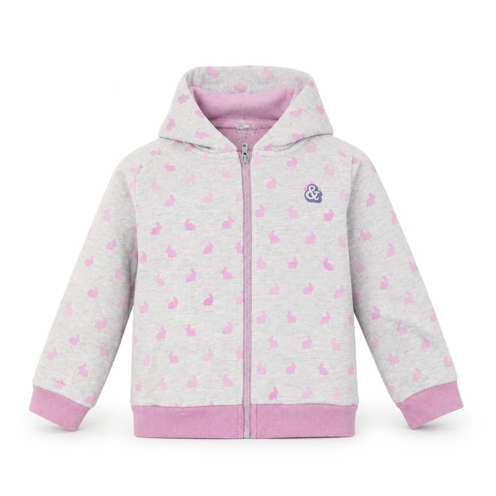 Front view of mamas & papas girls’ grey spotted jacket, size 3, years - rabbit