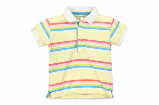 Front view of Next Baby Yellow Striped Basic Polo, size 12, Months