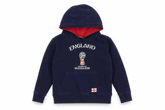 Front view of england fifa world cup russia 2018 boys’ blue pullover hoodie, years - england football russia fifa world cup