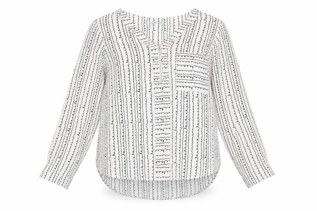 Front view of Papaya women’s white striped tunic blouse, size UK 14