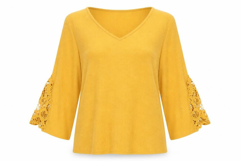 Preworn Womens Yellow   Pullover Jumper Size XL  - Lace Sleeve detail