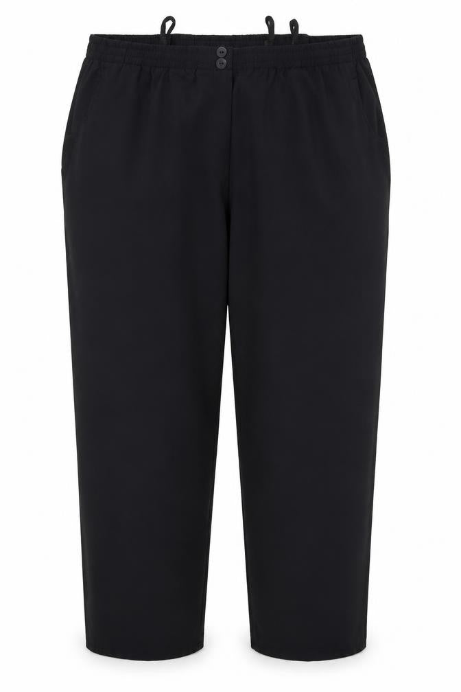 Front view of Trevira women’s black trousers, size UK 28, 22-inch leg