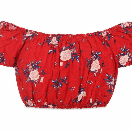 Divided by H&M Womens Red Floral  Cropped T-Shirt Size M