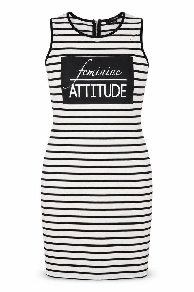 Front view of Amisu women’s silver striped a-line, size UK 10
