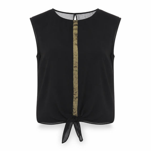 Front view of ASOS women’s black basic blouse, size UK 12