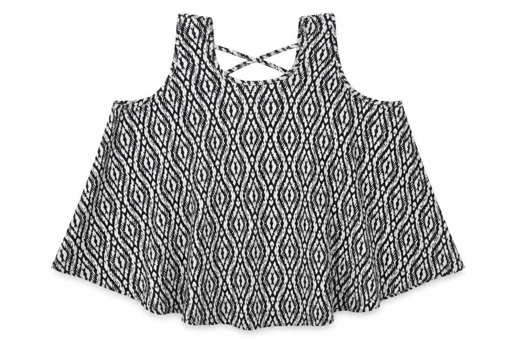 Front view of Young Dimension girls’ grey geometric basic tank, size 12-13, years